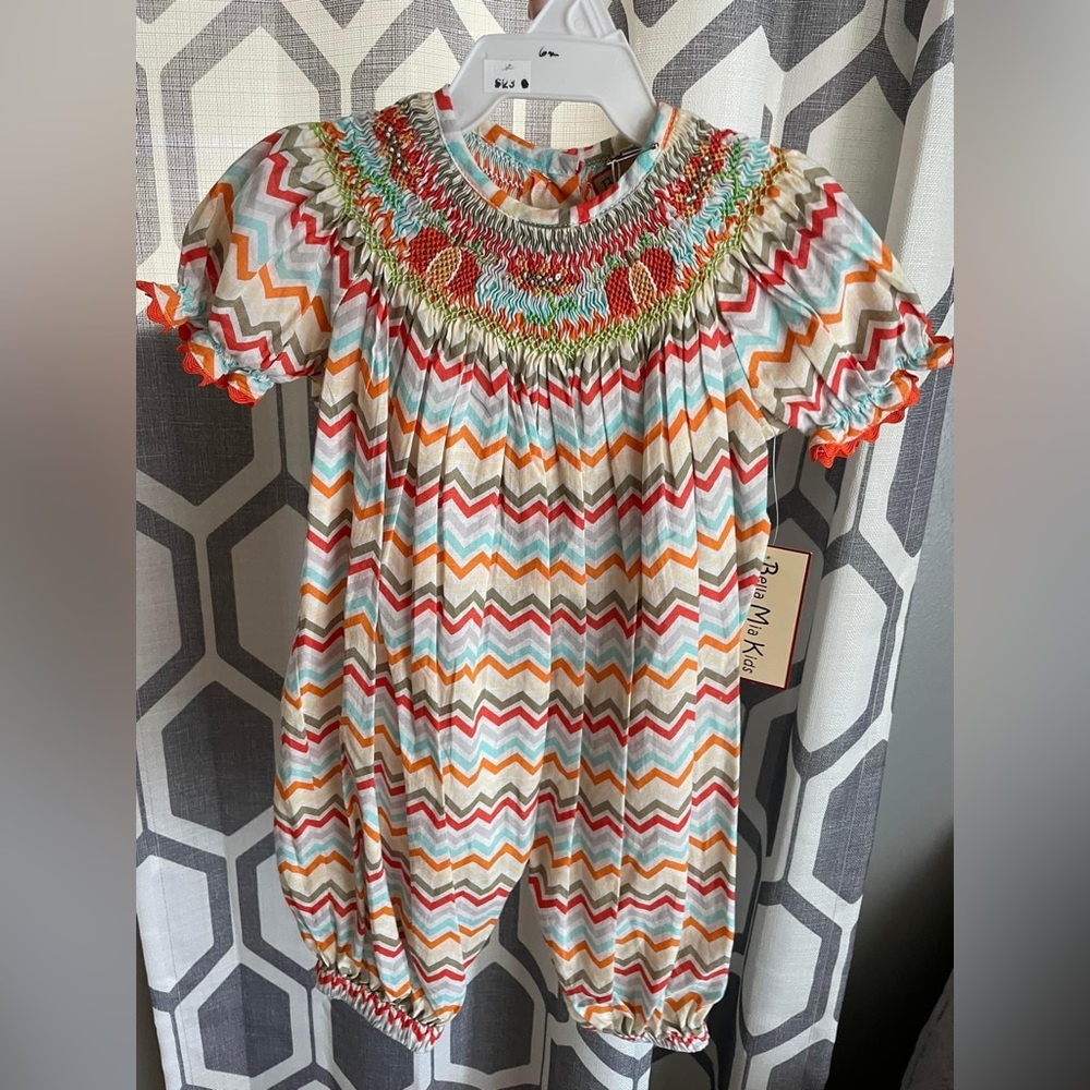 Fall smocked romper with tags